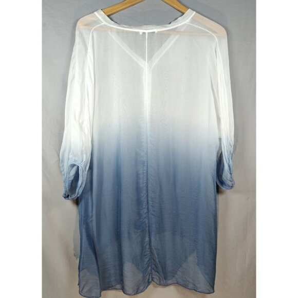 Made In Italy White & Blue Ombre Button Front Silk Viscose Blend Tunic One Size - Picture 2 of 9